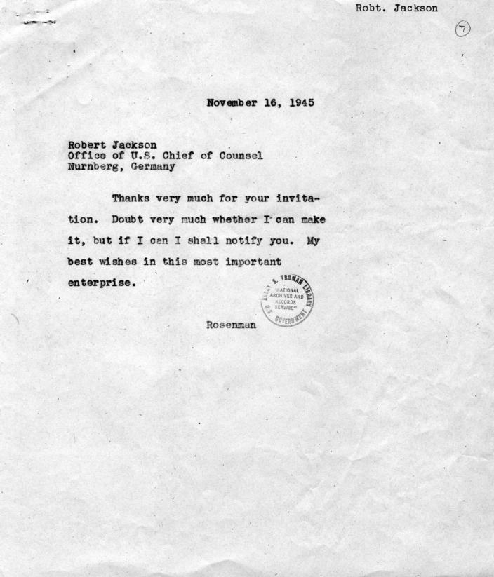 Memorandum from Samuel Rosenman to Franklin D. Roosevelt, with related correspondence