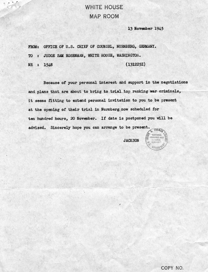 Memorandum from Samuel Rosenman to Franklin D. Roosevelt, with related correspondence