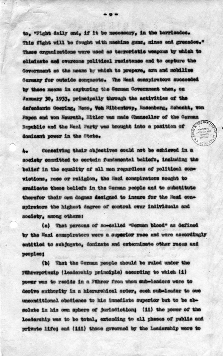 Draft of Nuremberg Major War Crimes Trial Indictment