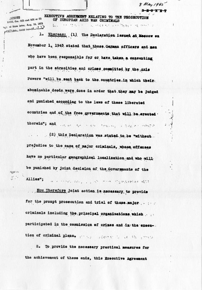 Executive Agreement Relating to the Prosecution of European Axis War Criminals