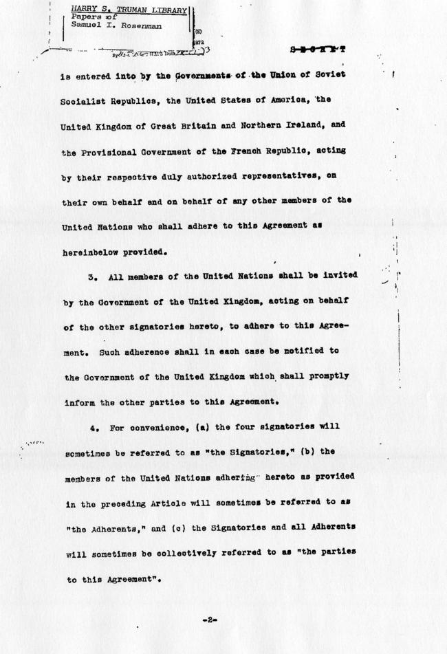 Executive Agreement Relating to the Prosecution of European Axis War Criminals