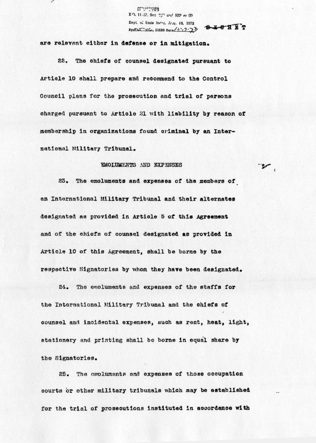 Executive Agreement Relating to the Prosecution of European Axis War Criminals