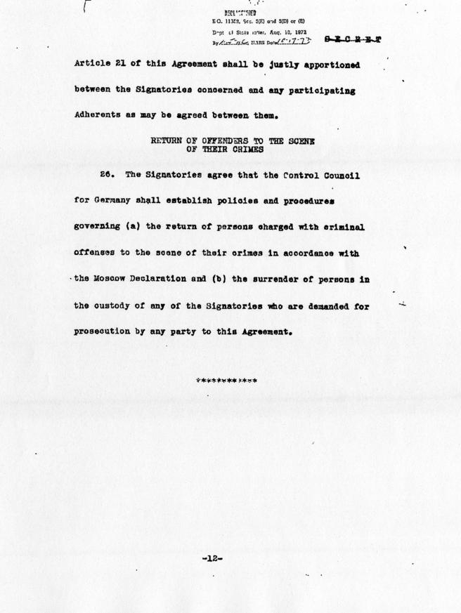 Executive Agreement Relating to the Prosecution of European Axis War Criminals