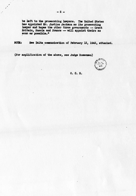 Memorandum of Conversation with Samuel Rosenman accompanied by a press release from the Yalta Conference