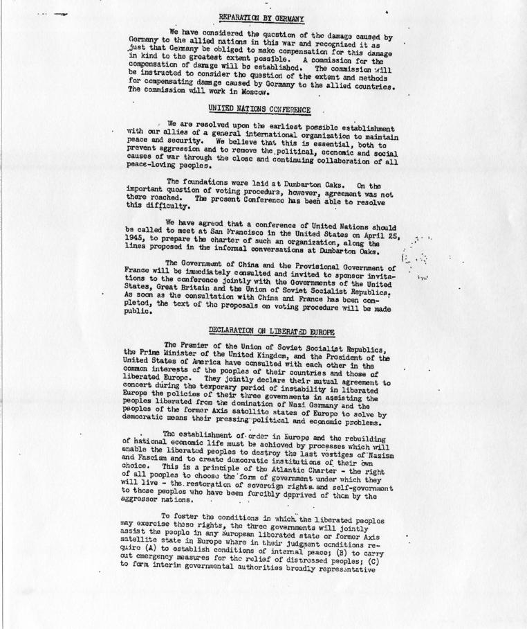 Memorandum of Conversation with Samuel Rosenman accompanied by a press release from the Yalta Conference