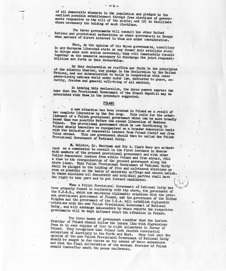Memorandum of Conversation with Samuel Rosenman accompanied by a press release from the Yalta Conference