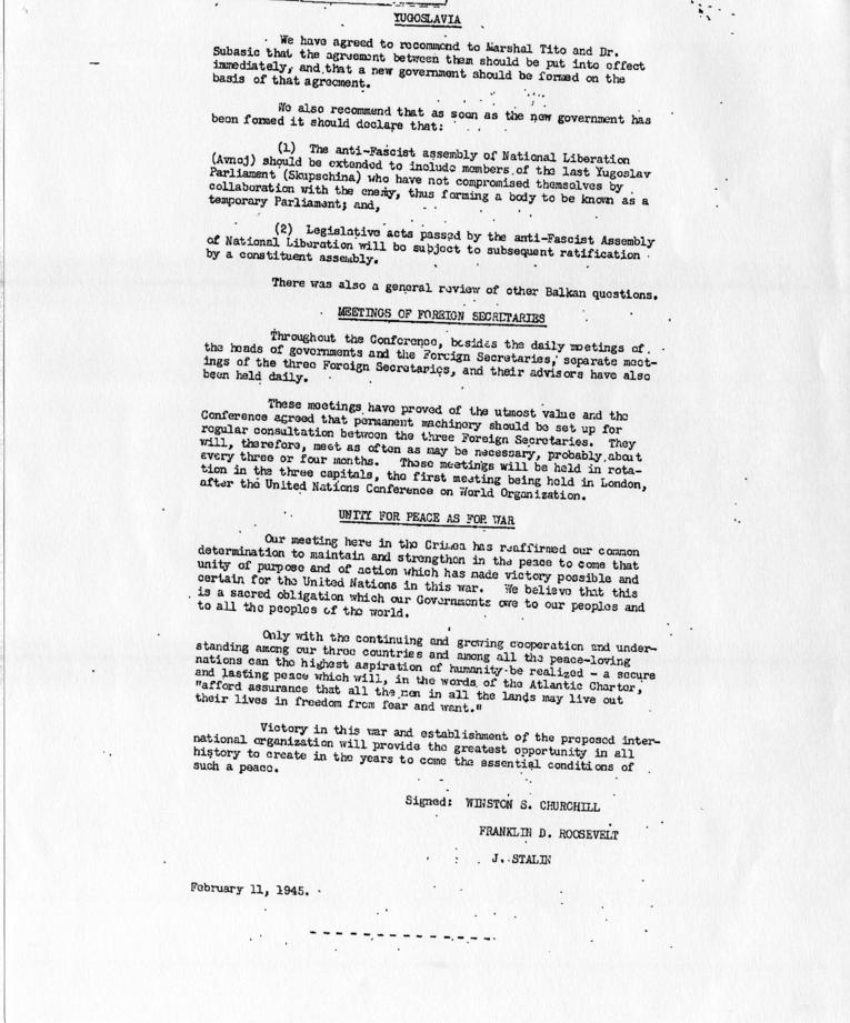 Memorandum of Conversation with Samuel Rosenman accompanied by a press release from the Yalta Conference