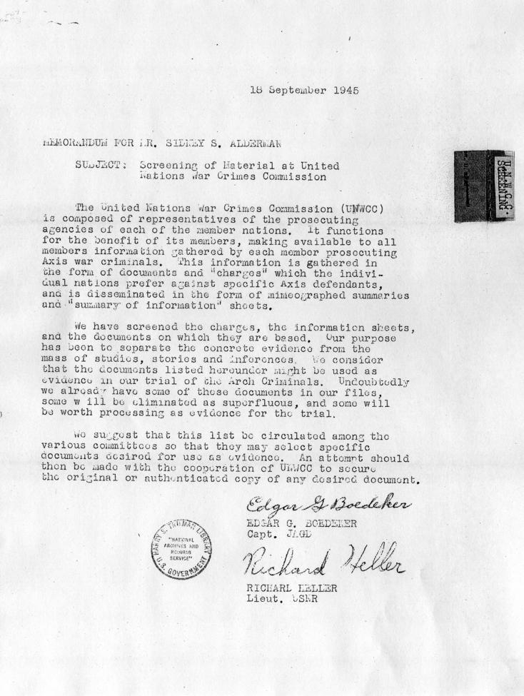 Memorandum from Edgar G. Boedeker and Richard Heller to Sidney Alderman