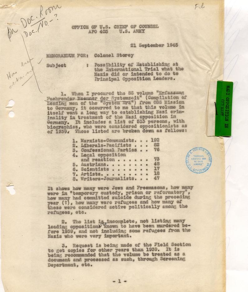 Memorandum from D.A. Sprecher to R.G. Storey