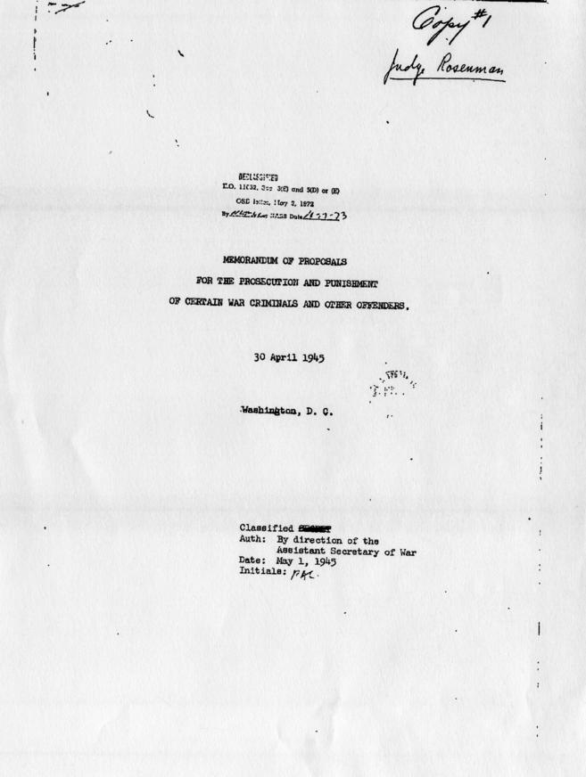 Memorandum of Proposals for the Prosecution and Punishment of Certain War Criminals and Other Offenders