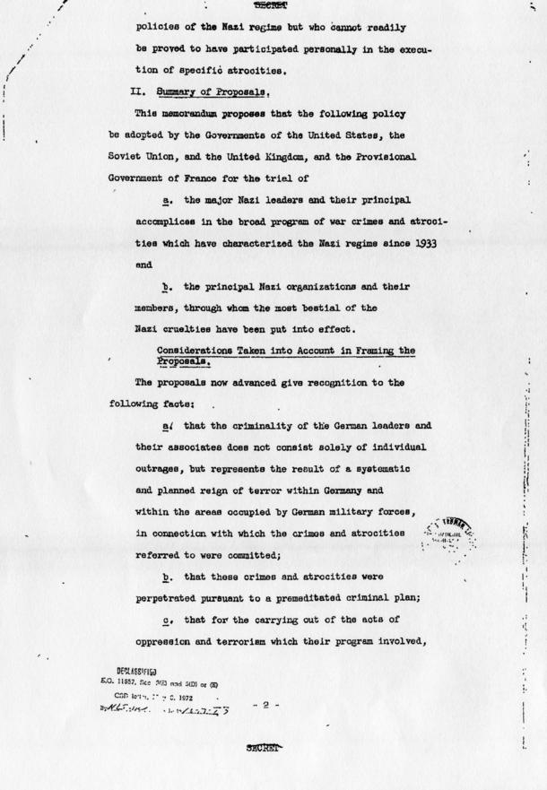 Memorandum of Proposals for the Prosecution and Punishment of Certain War Criminals and Other Offenders