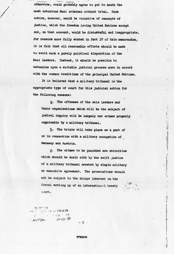 Memorandum of Proposals for the Prosecution and Punishment of Certain War Criminals and Other Offenders