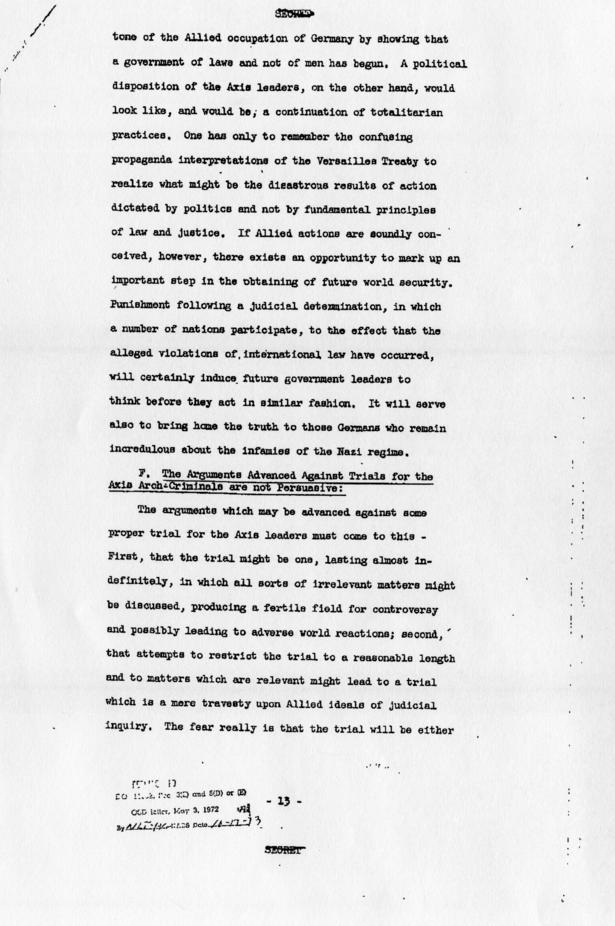 Memorandum of Proposals for the Prosecution and Punishment of Certain War Criminals and Other Offenders