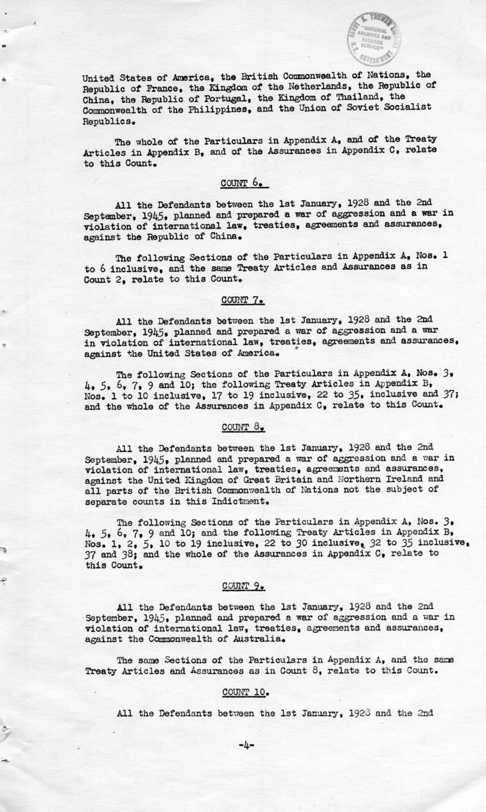 Indictment from the International Military Tribunal for the Far East