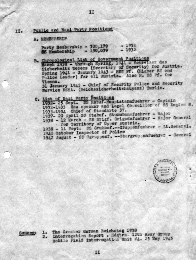 Memorandum, Biographical information on Ernst Kaltenbrunner