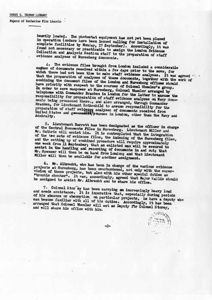 Memorandum from Leonard Wheeler to Robert Jackson