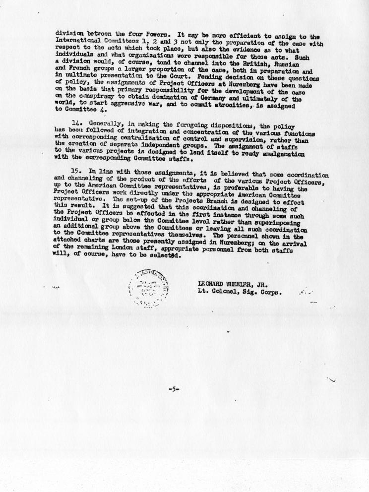 Memorandum from Leonard Wheeler to Robert Jackson