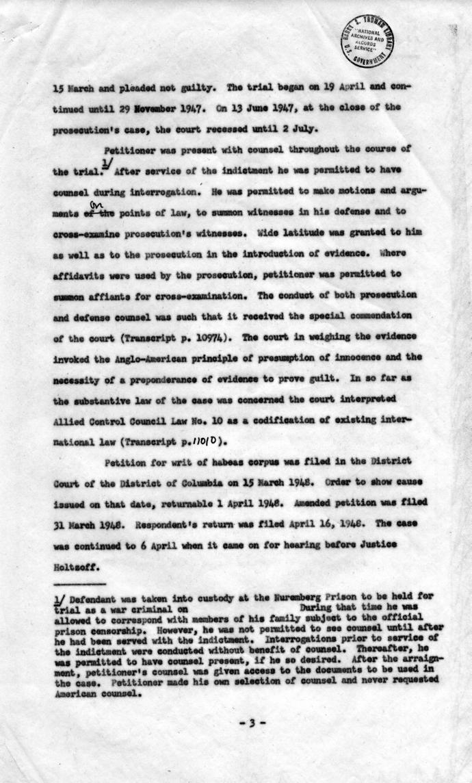 Memorandum Regarding Flick Case