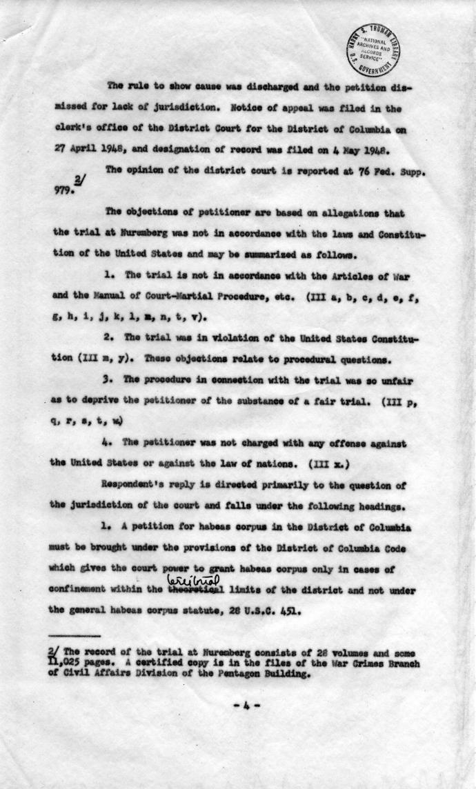 Memorandum Regarding Flick Case