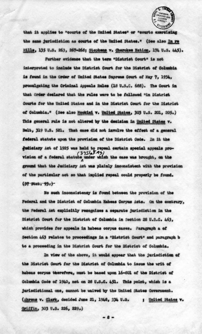 Memorandum Regarding Flick Case