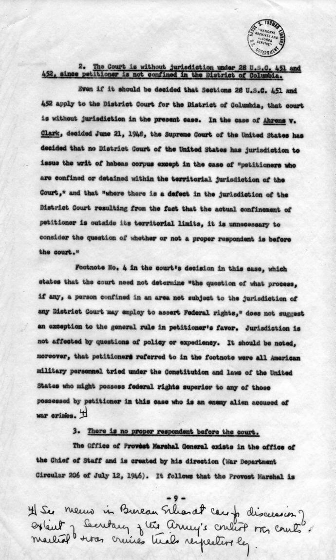 Memorandum Regarding Flick Case