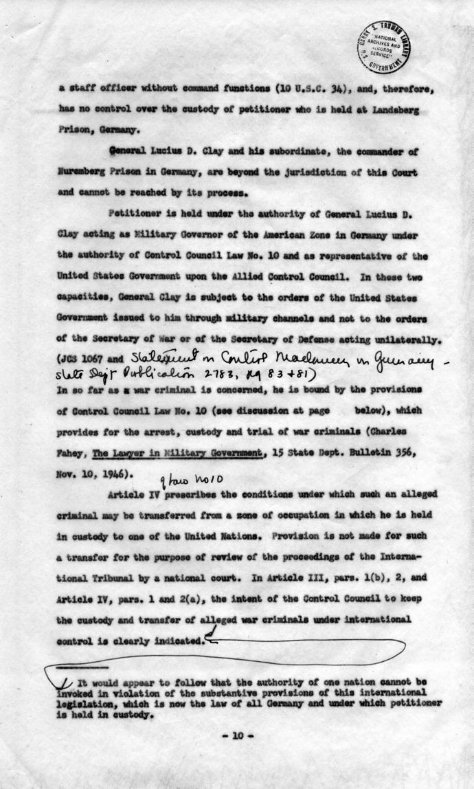 Memorandum Regarding Flick Case