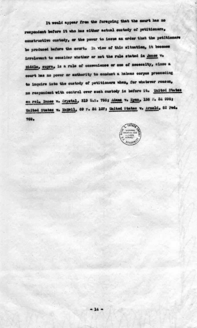 Memorandum Regarding Flick Case
