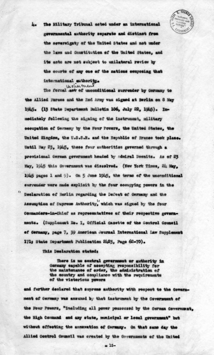 Memorandum Regarding Flick Case
