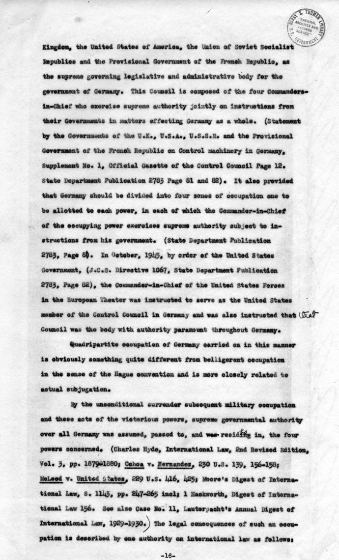 Memorandum Regarding Flick Case