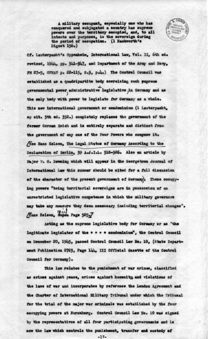 Memorandum Regarding Flick Case