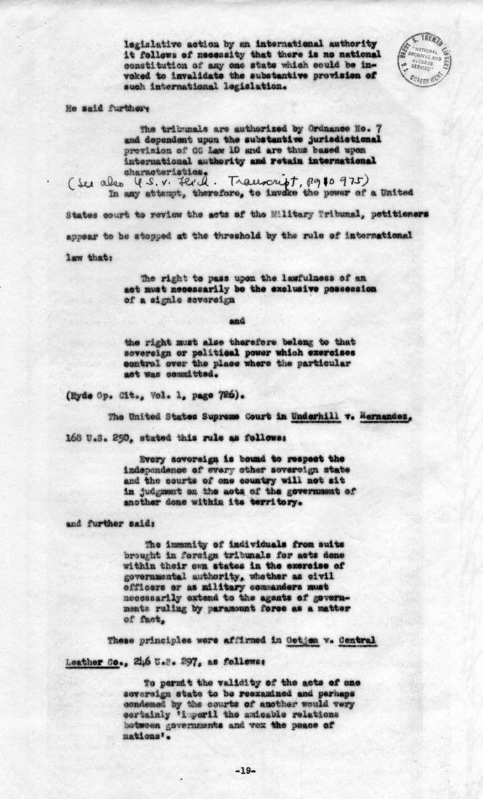 Memorandum Regarding Flick Case