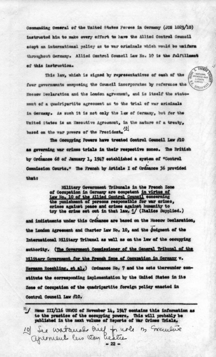 Memorandum Regarding Flick Case