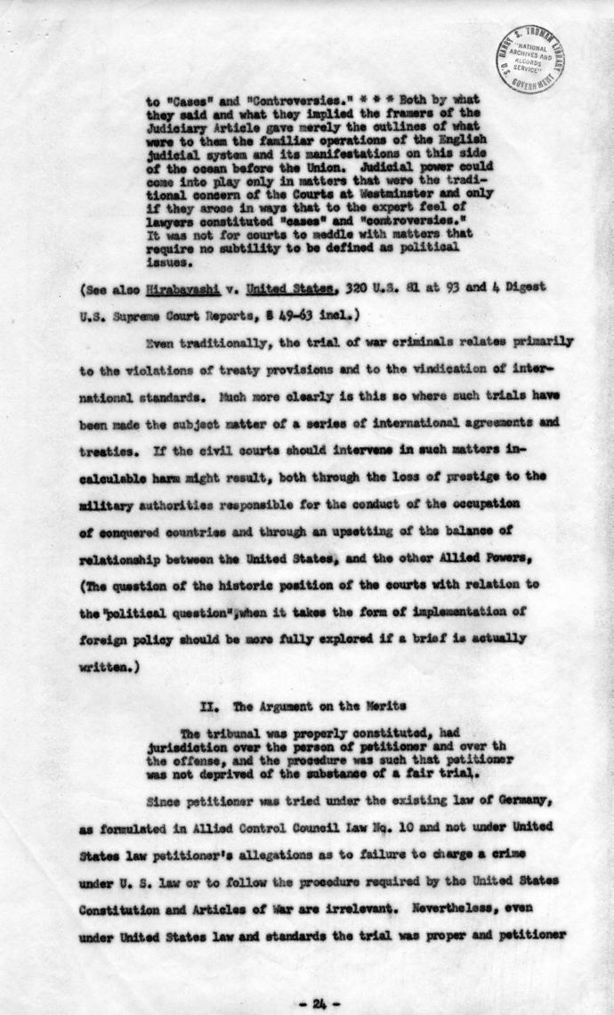Memorandum Regarding Flick Case