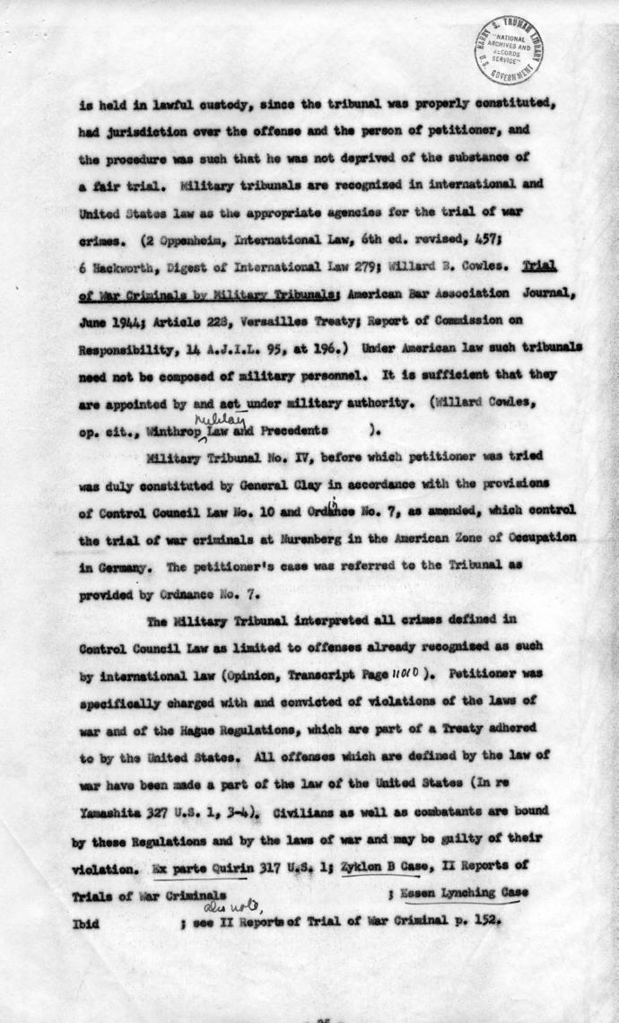 Memorandum Regarding Flick Case