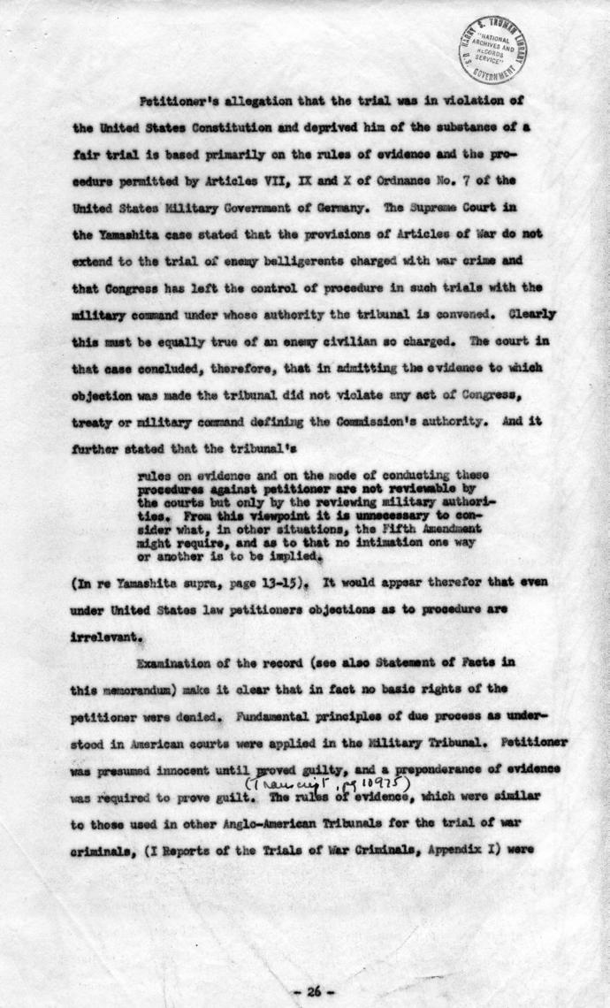 Memorandum Regarding Flick Case