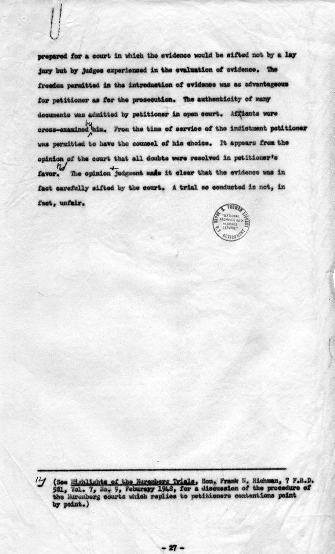 Memorandum Regarding Flick Case