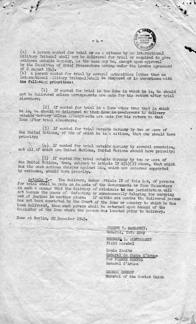 Memorandum, Control Council Law No. 10: Punishment of Persons Guilty of War Crimes, Crimes against Peace and against Humanity