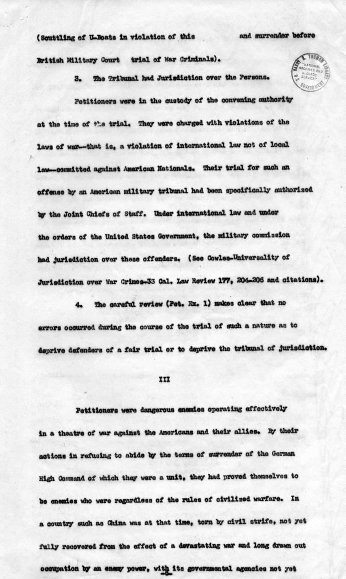 Memorandum, \"Bureau Erhardt Case - Points to be Made in Reply to Petition\"