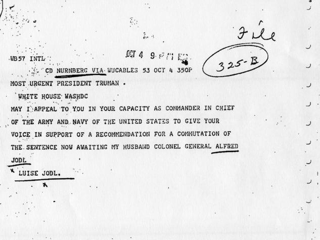 Telegrams from Jerome Shaker and Luise Jodl to Harry S. Truman