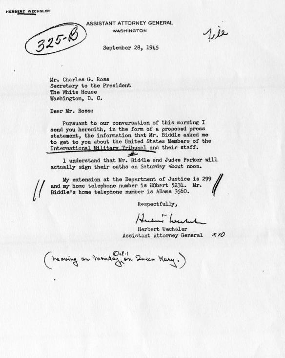 Letter from Herbert Wechsler to Charles Ross, accompanied by a draft and actual press release