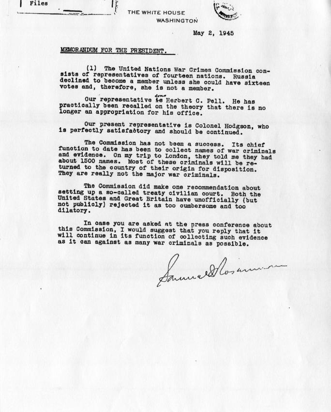 Memorandum from Samuel Rosenman to Harry S. Truman