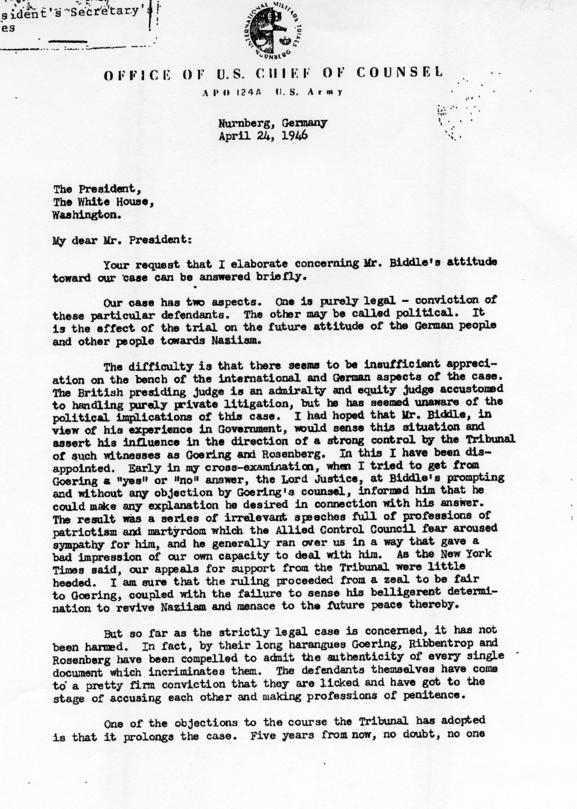 Letter from Robert Jackson to Harry S. Truman