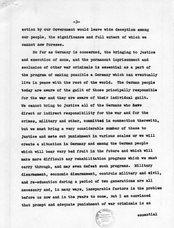 Memorandum from George Messersmith to Harry S. Truman, James Byrnes, and Robert Jackson