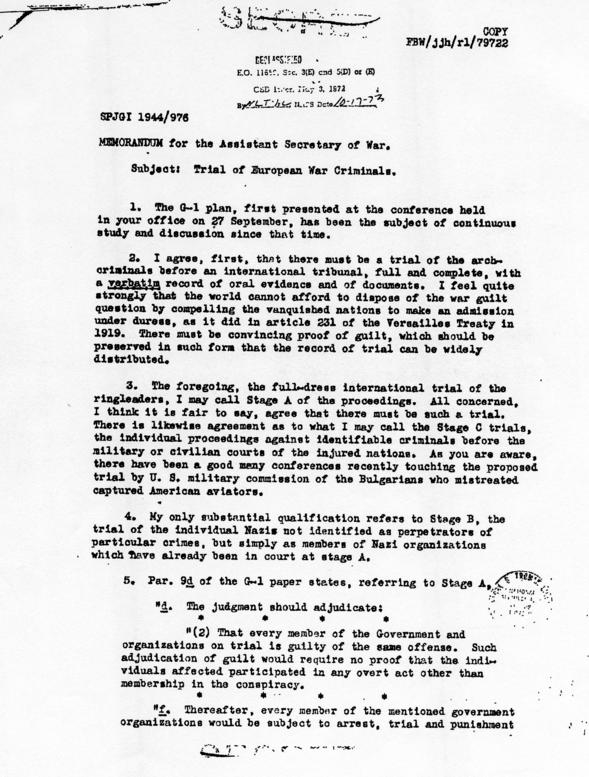 Memorandum from R. A. Cutter to Murray C. Bernays, accompanied by a copy of a memorandum from Myron Cramer to John McCloy