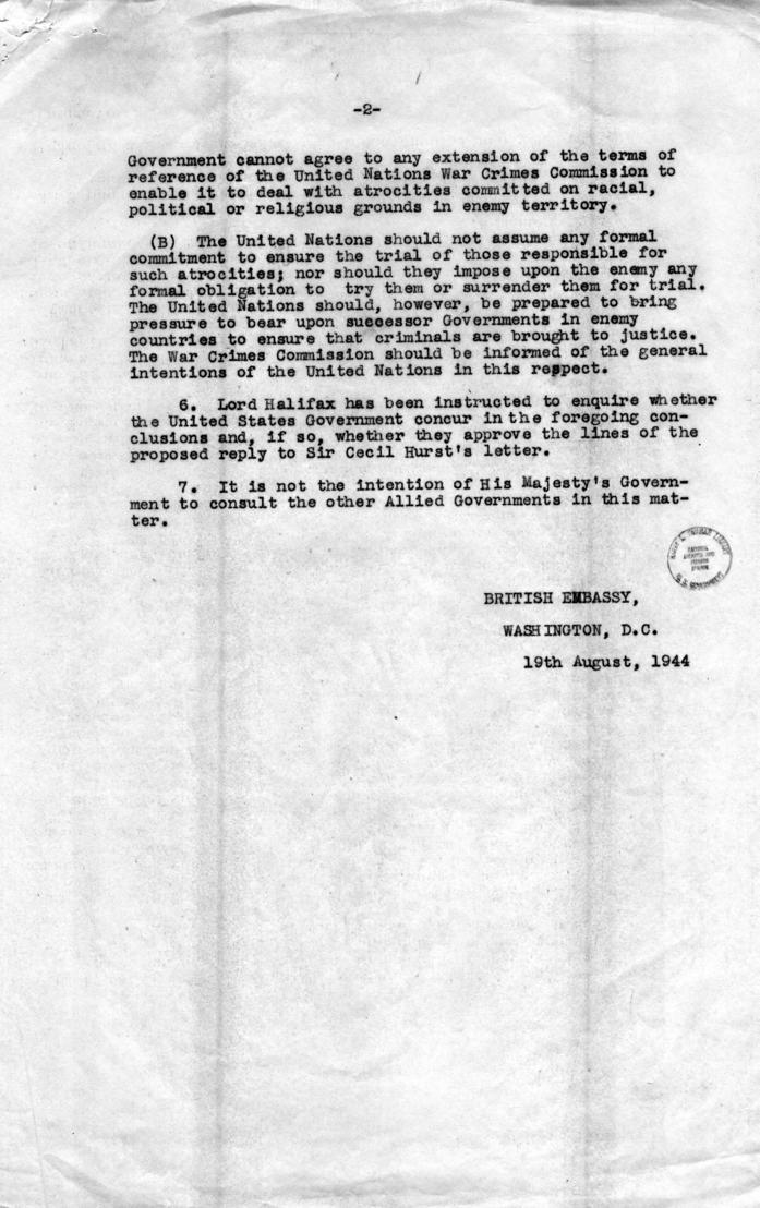 Letter from Green H. Hackworth to Samuel Rosenman, accompanied by related correspondence