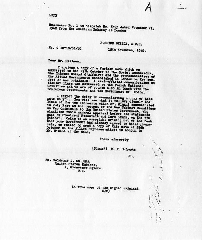 Letter from Green H. Hackworth to Samuel Rosenman, accompanied by related materials