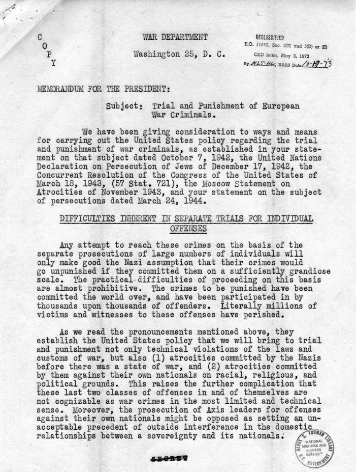 Memorandum from Henry Morgenthau to Samuel Rosenman, accompanied by related memoranda