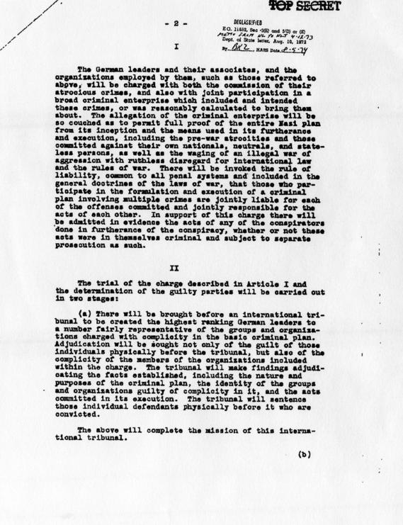 Memorandum for Saumel Rosenman, accompanied by a draft memorandum regarding punishment of war criminals