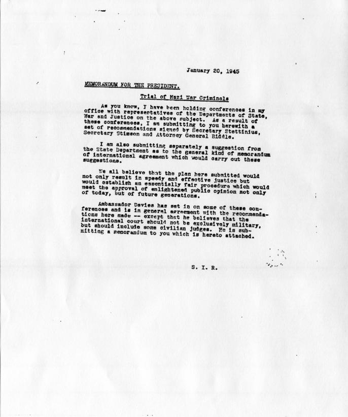 Memorandum from Samuel Rosenman to Grace Tully accompanied by a memorandum from Samuel Rosenman to Franklin D. Roosevelt