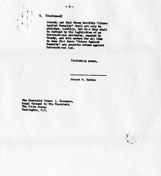 Letter from Joseph E. Davies to Samuel Rosenman